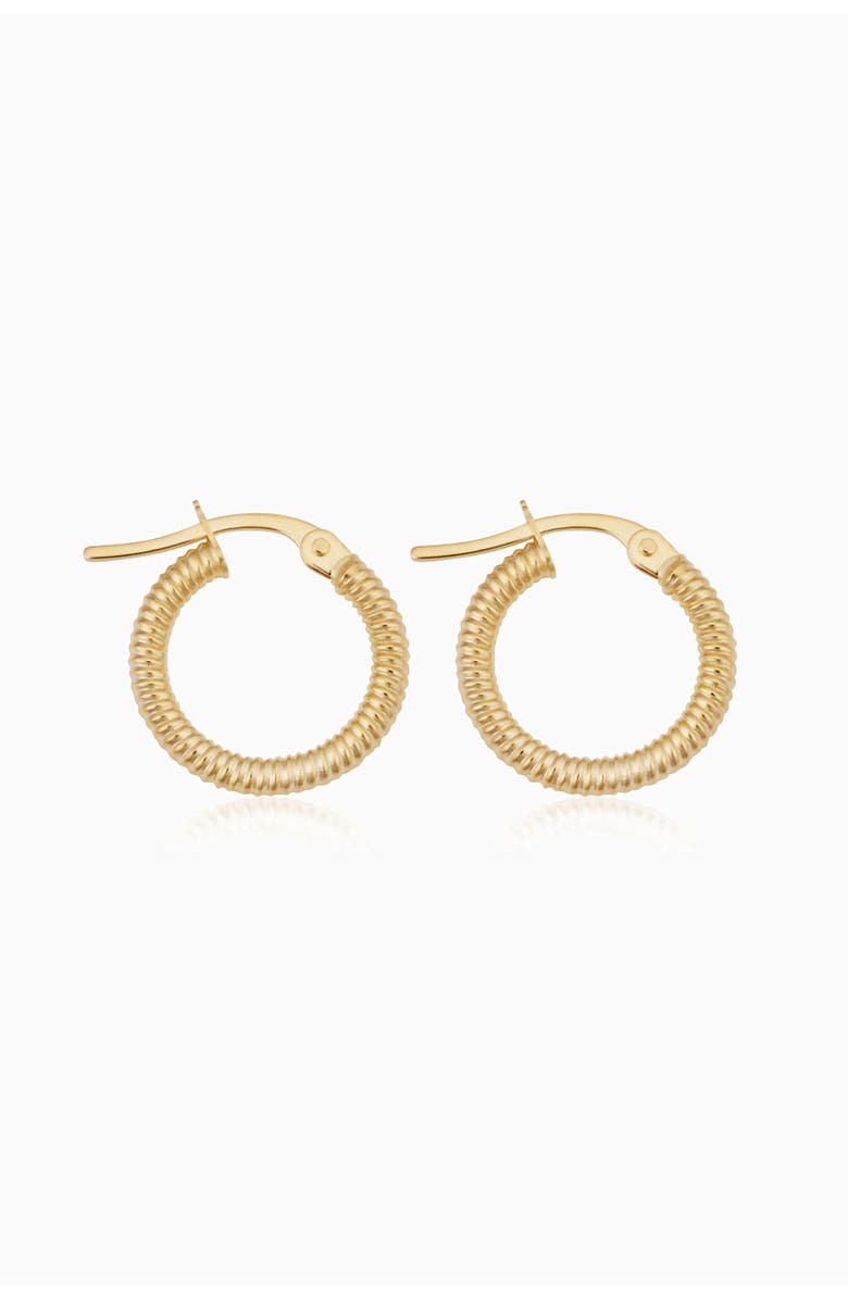 Oradina 18K Yellow Gold Ribbed Mini Hoops, Alternate, color, Yellow Gold