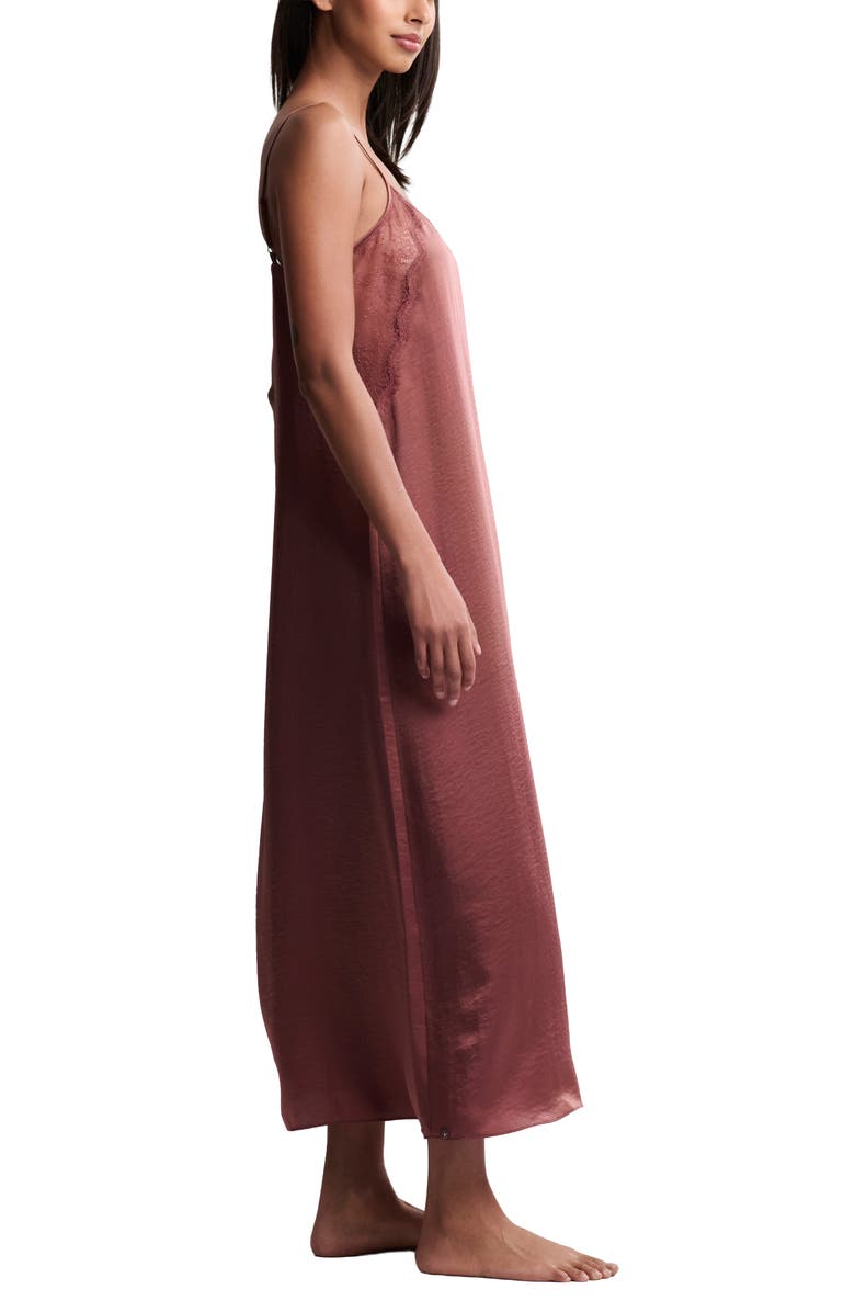 Barefoot Dreams<sup>®</sup> Liquid Lace Trim Satin Nightgown, Alternate, color, Canyon Rose