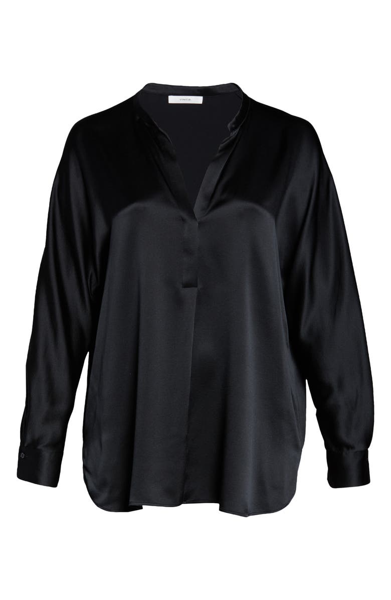 Vince Band Collar Silk Tunic Blouse, Alternate, color, Black