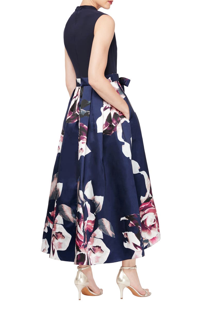 SL FASHIONS Floral Mikado High-Low Gown, Alternate, color, 