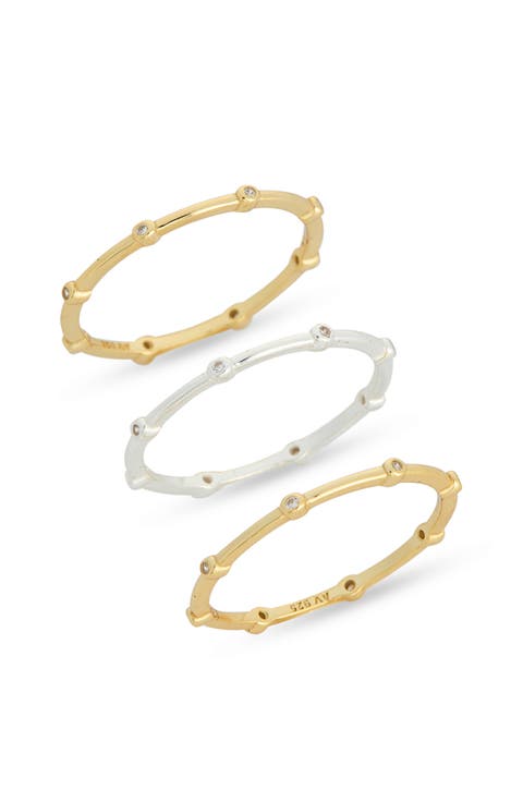 Set of 3 Two-Tone Cubic Zirconia Stackable Rings