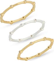 ARGENTO VIVO Set of 3 Two-Tone Cubic Zirconia Stackable Rings