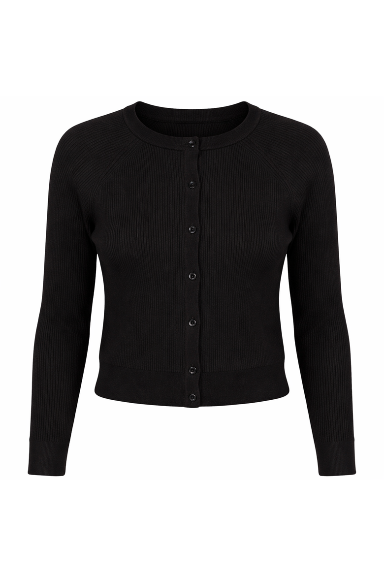 Cropped Rib Knit Raglan Button Cardigan, Main, color, Black