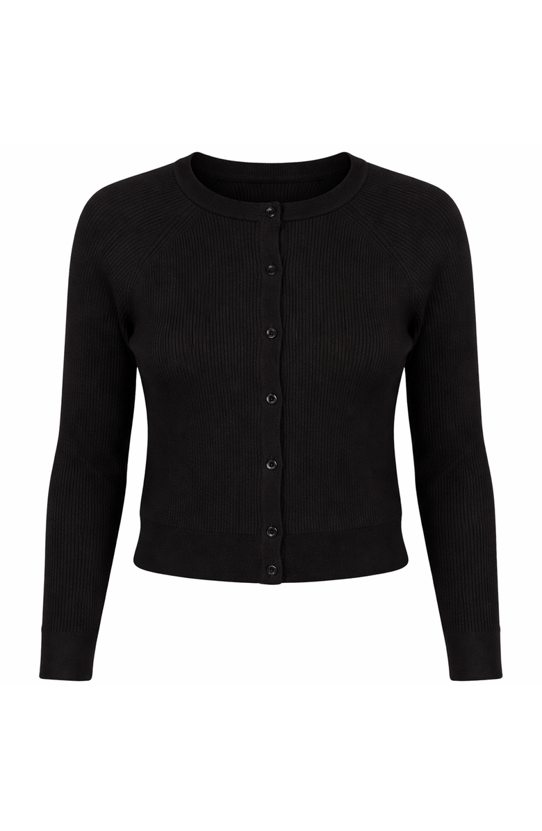 Coco Cropped Rib Knit Raglan Button Cardigan, Main, color, Black