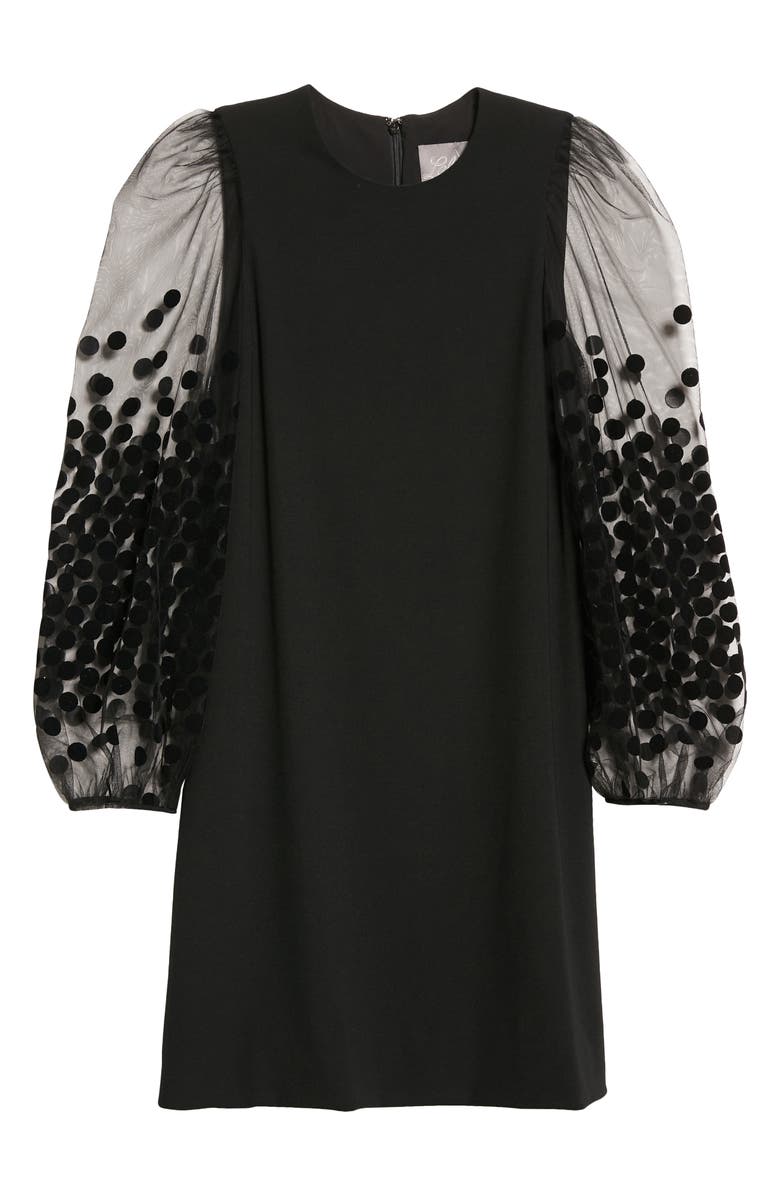 Lela Rose Flocked Dot Long Sleeve Shift Dress, Alternate, color, 