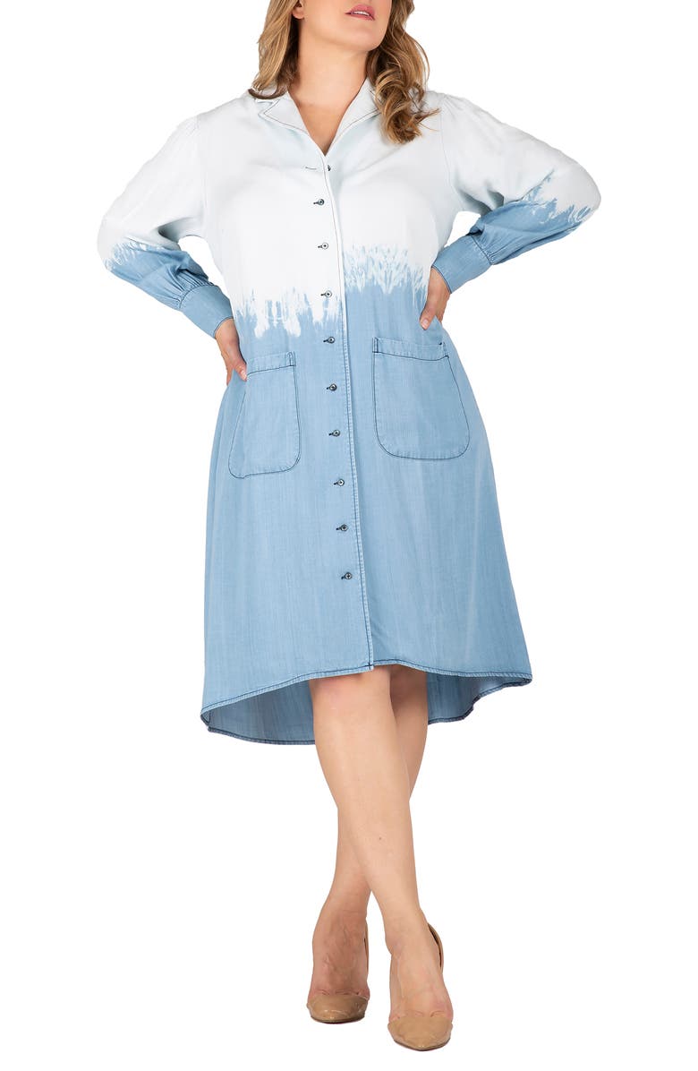 Standards & Practices Dip Dye Long Sleeve Shirtdress, Main, color, Blue Dip Dye