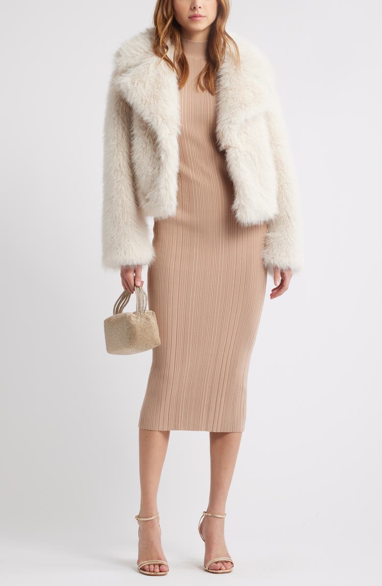 Open Edit Sculpt Mock Neck Rib Midi Dress, Alternate, color, Tan Natural