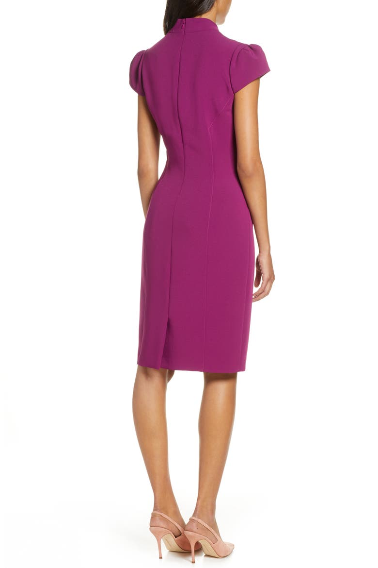 Star Neck Cap Sleeve Stretch Crepe Sheath Dress, Alternate, color, FUCHSIA