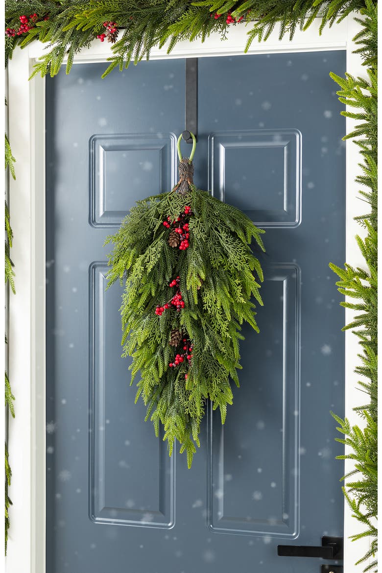 31.5"H Christmas PE Dripping Teardrop Wreath, Alternate, color, Red