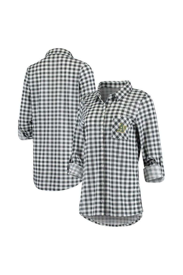 Women's Concepts Sport Charcoal Oakland Athletics Wanderer Long Sleeve Button-Up Nightshirt, Main, color, Charcoal