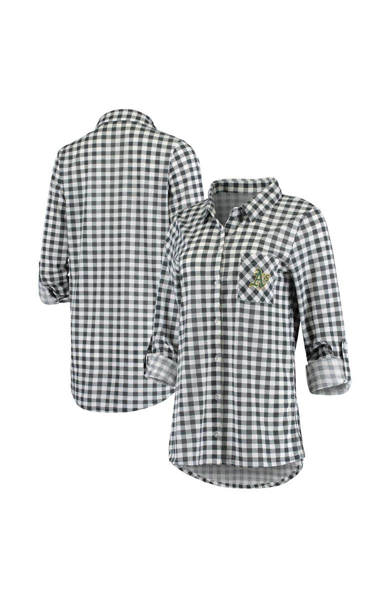 CONCEPTS SPORT Women's Concepts Sport Charcoal Oakland Athletics Wanderer Long Sleeve Button-Up Nightshirt, Main, color, Charcoal