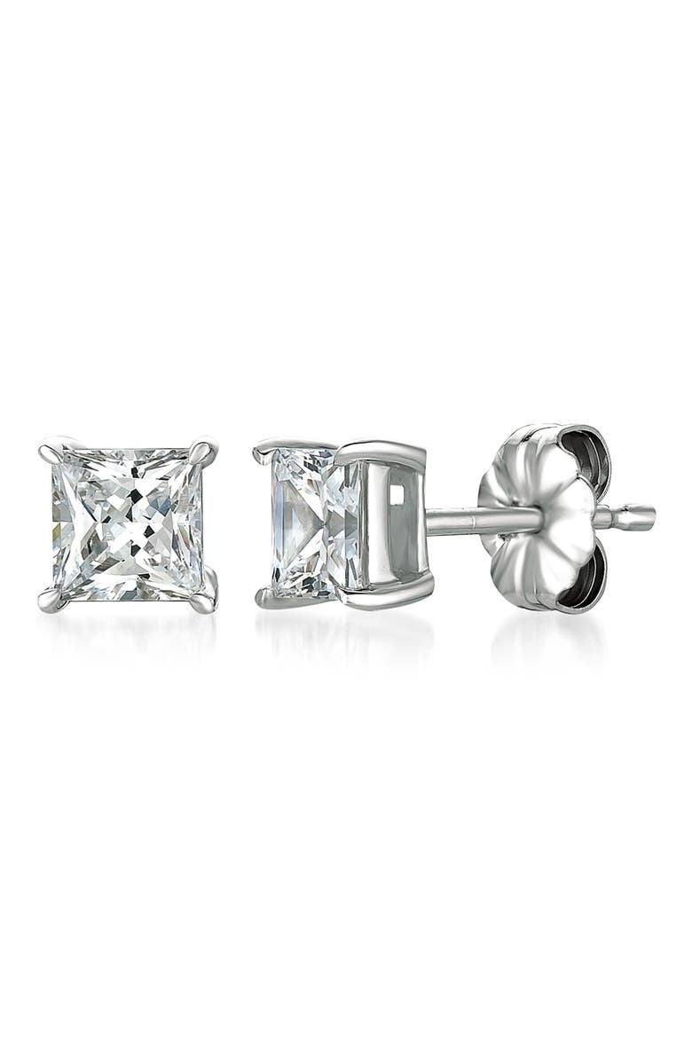 Cubic Zirconia Square Stud Earrings, Main, color, STERLING
