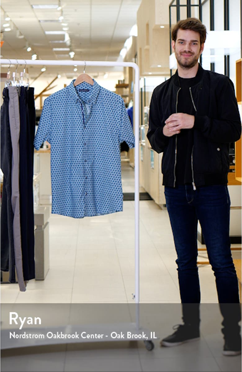 Sun Hex Trim Fit Short Sleeve Stretch Button-Up Shirt, sales video thumbnail