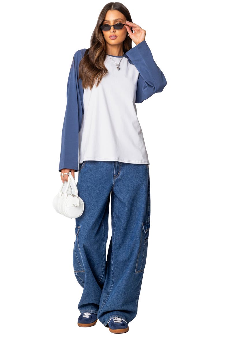 Oversize Long Sleeve Stretch Cotton T-Shirt, Alternate, color, WHITE