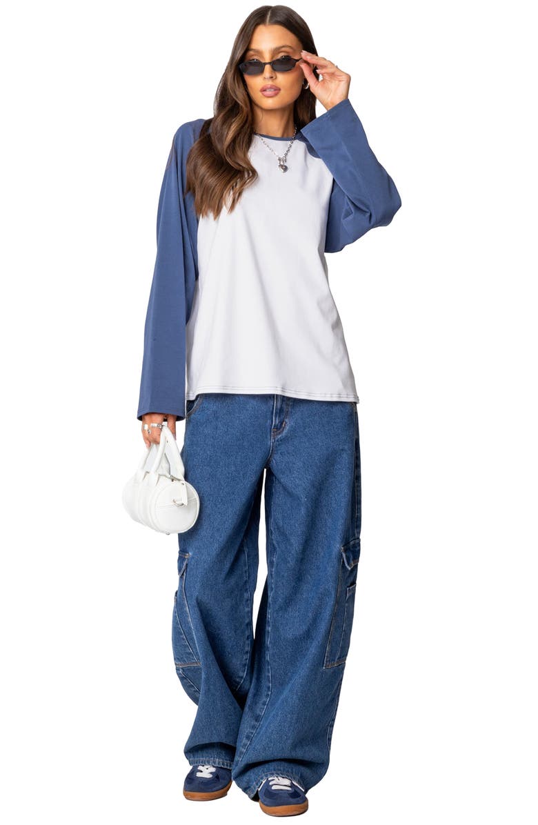 EDIKTED Oversize Long Sleeve Stretch Cotton T-Shirt, Alternate, color, White