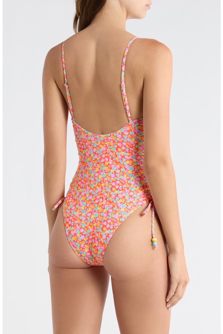 Ruched Cinched Tie One-Piece Swimsuit, Alternate, color, BUBBLE POP