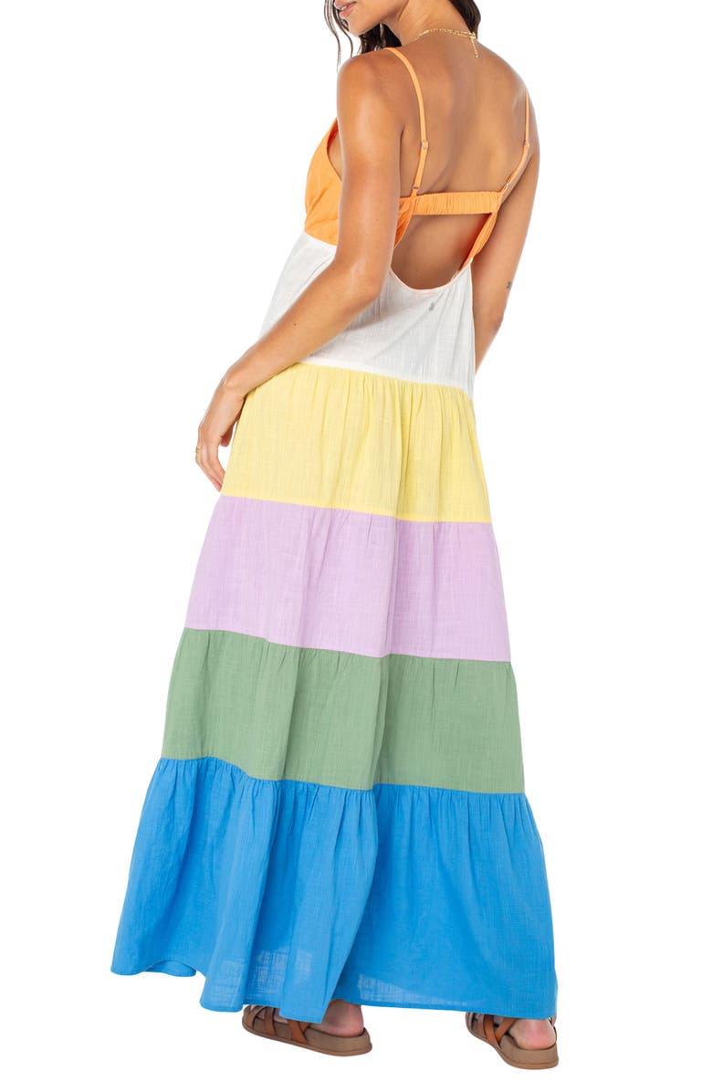 Roxy Honolulu Glow Colorblock Tiered Maxi Dress, Alternate, color, Multi Color Solid