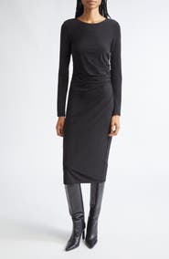Max Mara Studio Long Sleeve Ruched Jersey Midi Dress