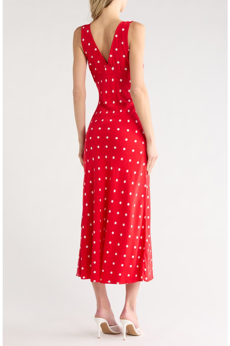 Sleeveless Double V-Neck Midi Dress, Alternate, color, RED IVORY POLKA DOT