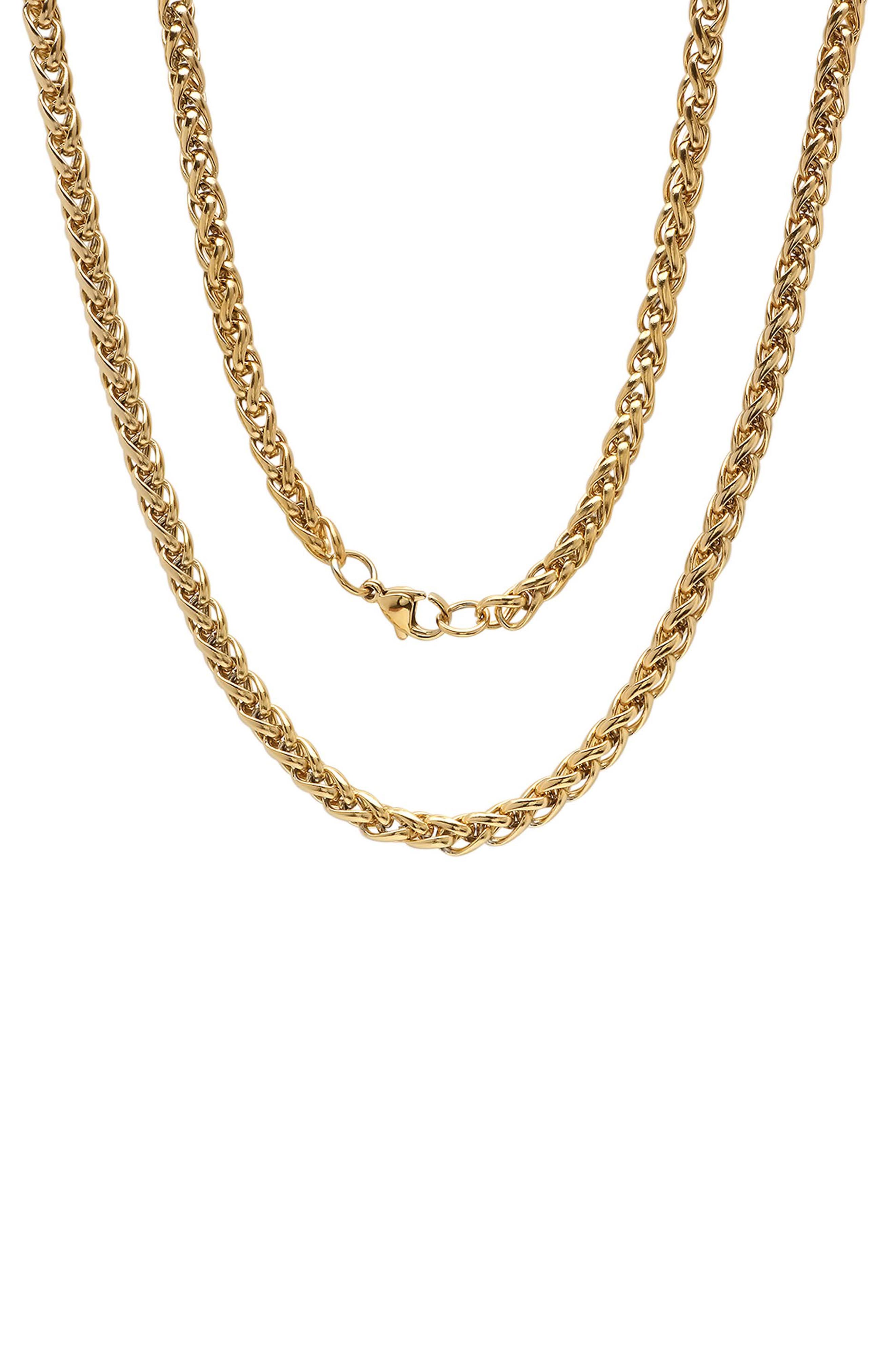 Men's 18k Gold Plated Wheat Chain Necklace