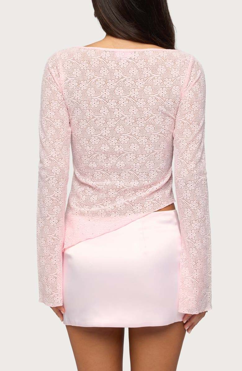 EDIKTED Mare Asymmetric Sheer Lace Top, Alternate, color,