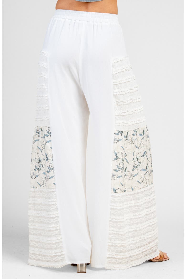 Crepon 3D Lace Mixed Media Wide Leg Pants, Alternate, color, CREAM