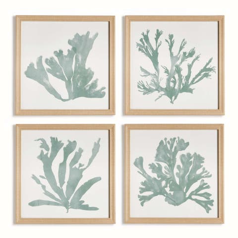 Coral Silhouettes In Soft Green Set Of 4