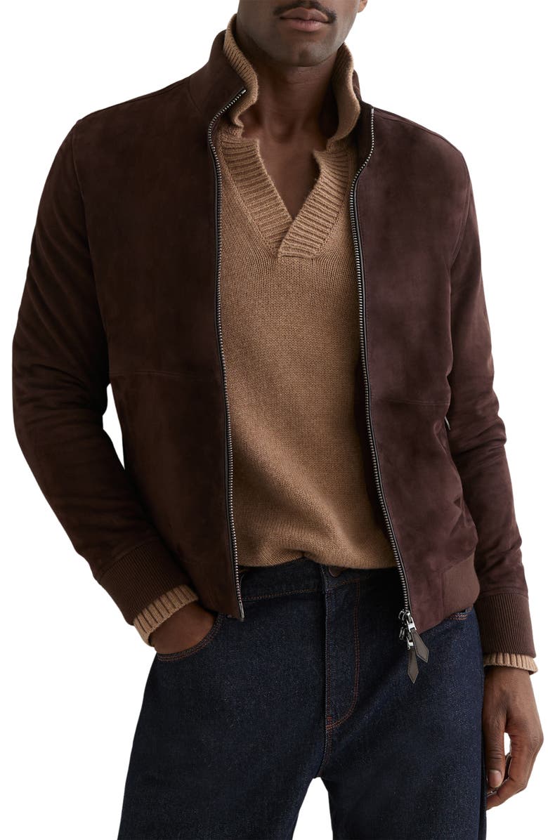 Reiss Brent Goatskin Suede Jacket, Main, color, Chocolate Brown