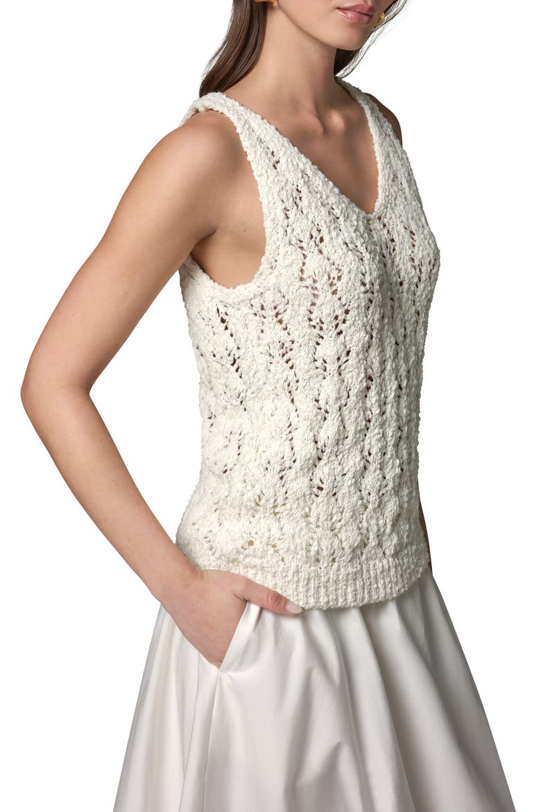 Double V-Neck Open Stitch Sweater Vest, Alternate, color, CREAM