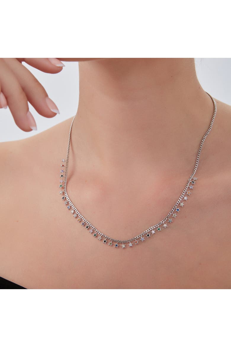 Rainbow Multiple Star Station Necklace Sterling Silver, Alternate, color, Silver