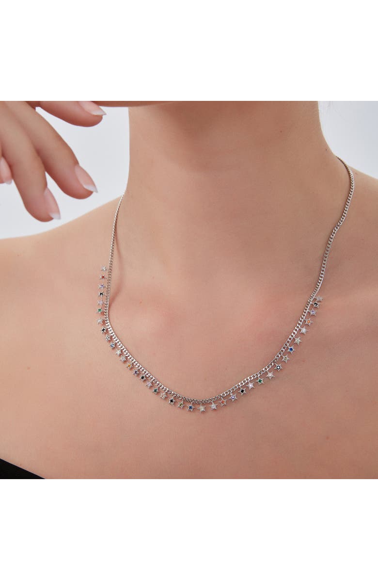 Spero London Rainbow Multiple Star Station Necklace Sterling Silver, Alternate, color, Silver