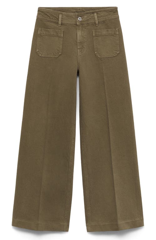 Mango Patch Pocket High Waist Wide Leg Jeans In Khaki Green