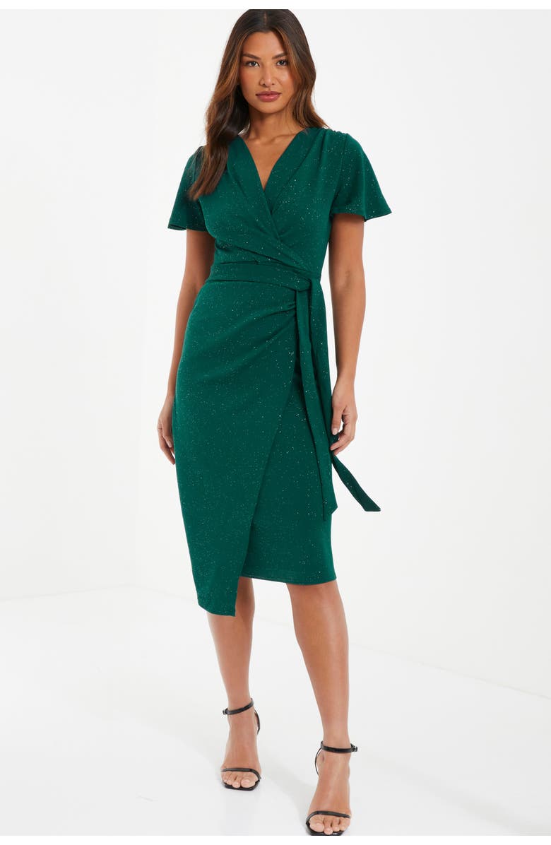 QUIZ Liverpool Glitter Angel Sleeve Midi Dress, Alternate, color, 