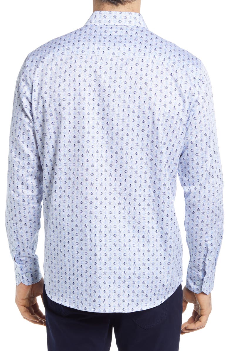 Johnston & Murphy Pirate Skull Print Button-Up Shirt, Alternate, color, 