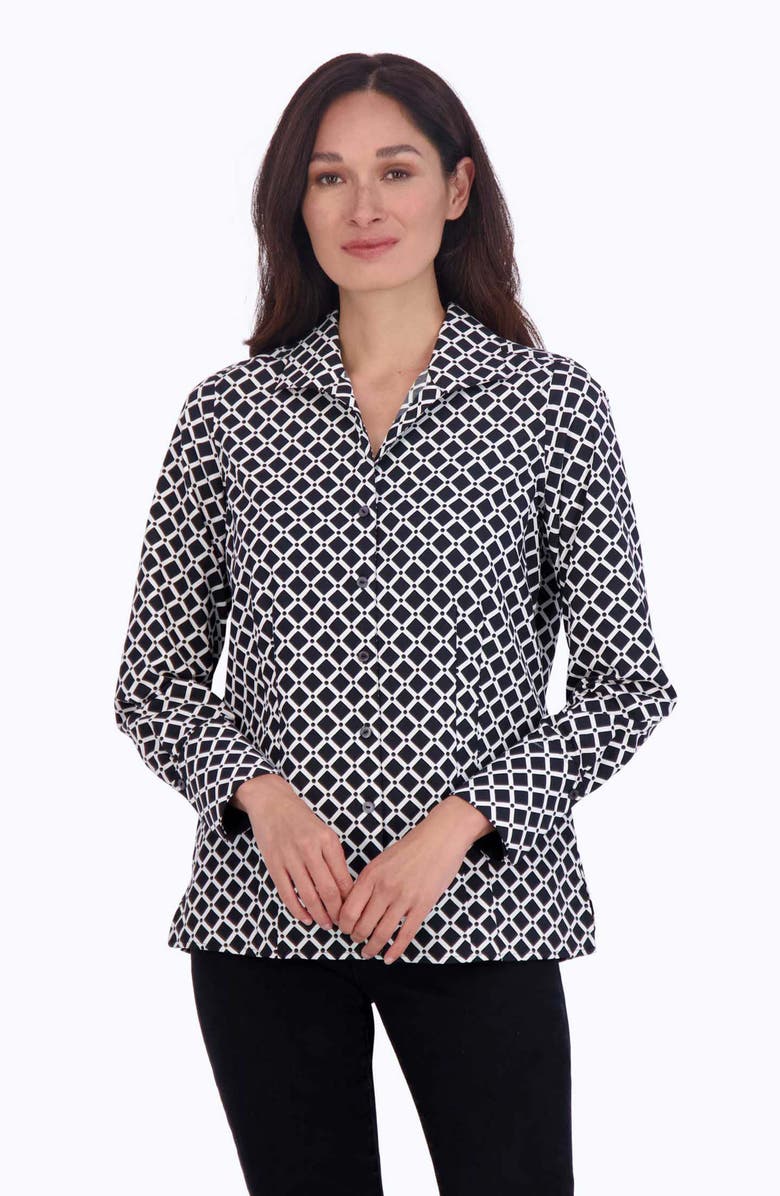 Foxcroft Katie Diamond Grid Print Cotton Button-Up Shirt, Alternate, color, 