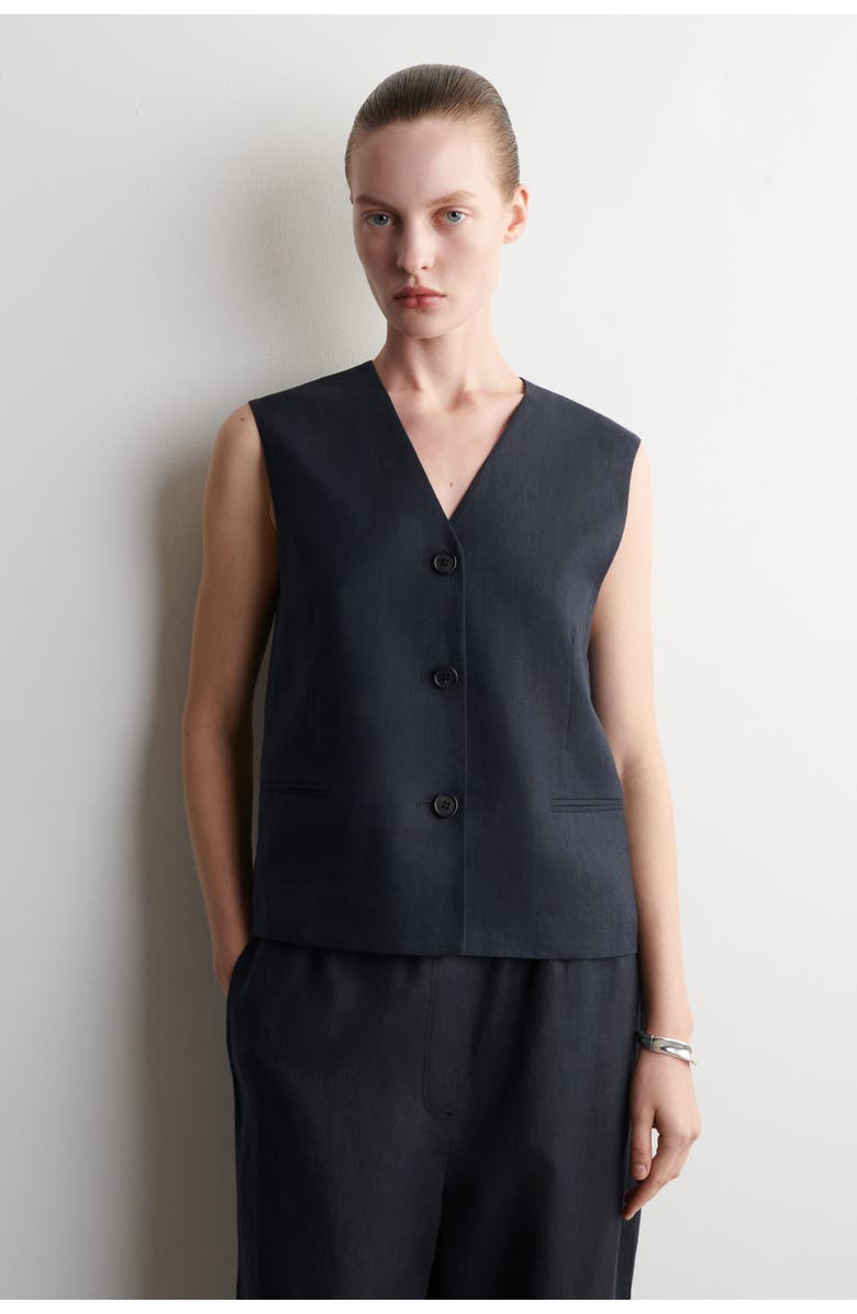 COS Linen Vest, Main, color, Navy