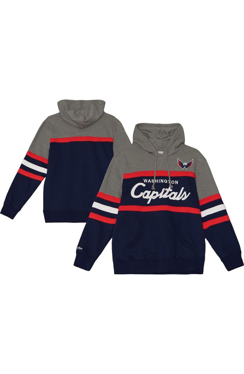 Mitchell & Ness Men's Mitchell & Ness Navy/Heather Gray Washington Capitals Head Coach Pullover Hoodie, Main, color, 