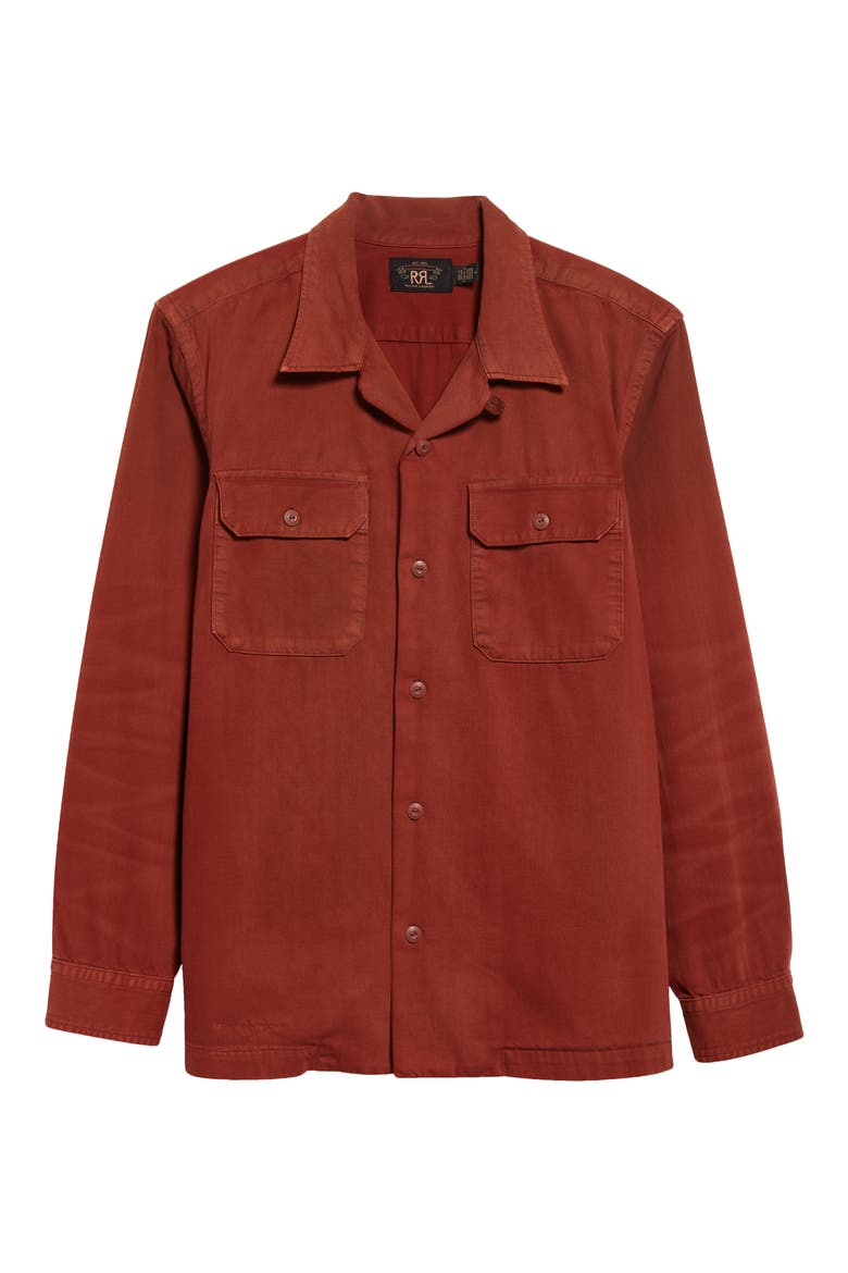 Garment Dye Long Sleeve Cotton Twill Camp Shirt, Alternate, color, BRICK