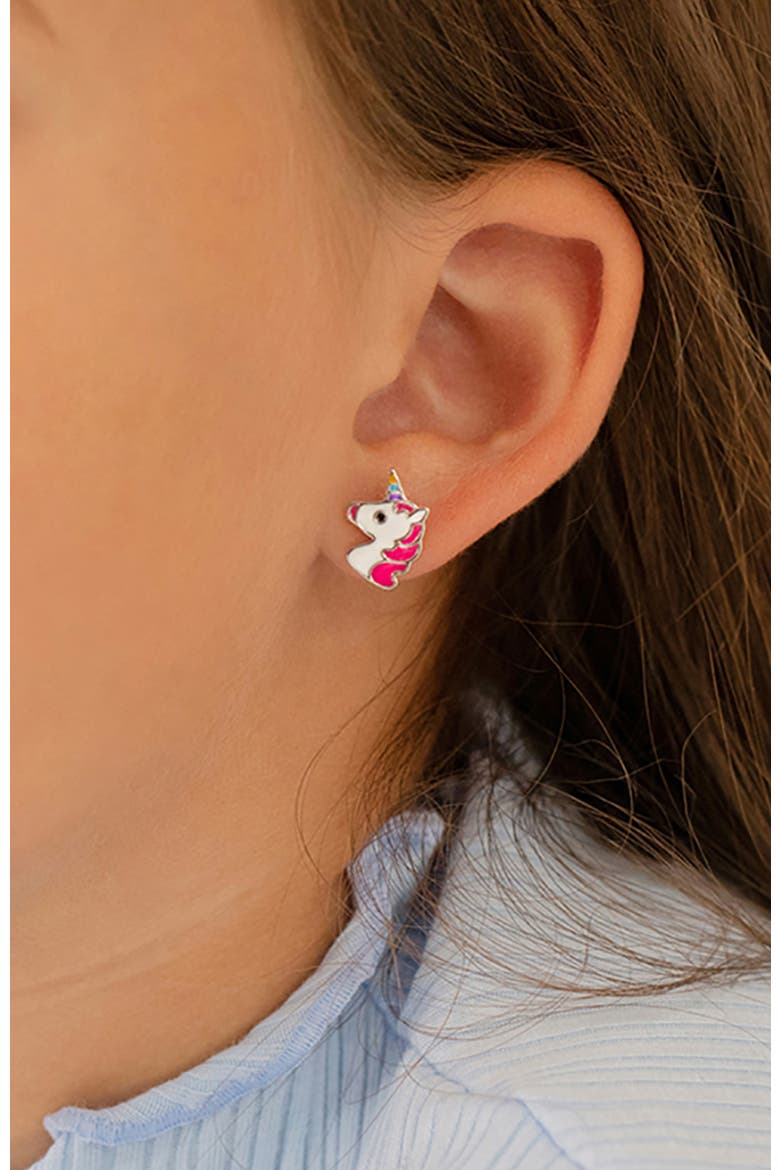 Rainbow Unicorn Earrings, Alternate, color, Pink