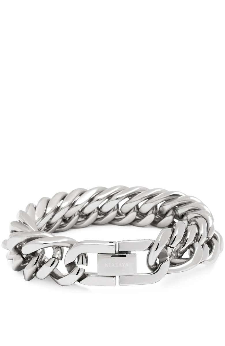 Nialaya Chunky Cuban Chain Bracelet, Main, color, Silver