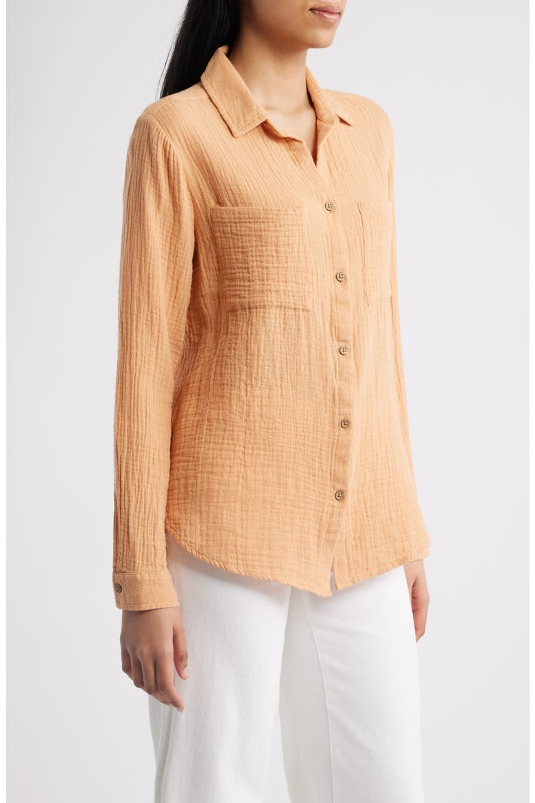 Micaela Cotton Button-Up Shirt, Alternate, color, CARAMEL