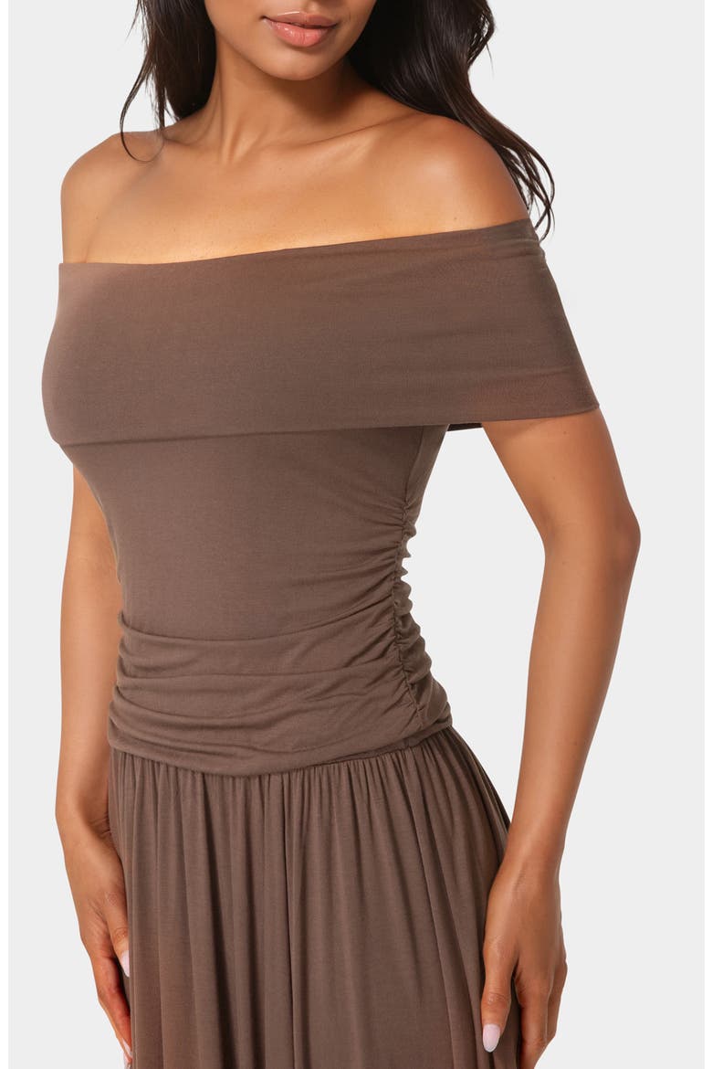 Off the Shoulder Drop Waist Maxi Dress, Alternate, color, CHOCOLATE