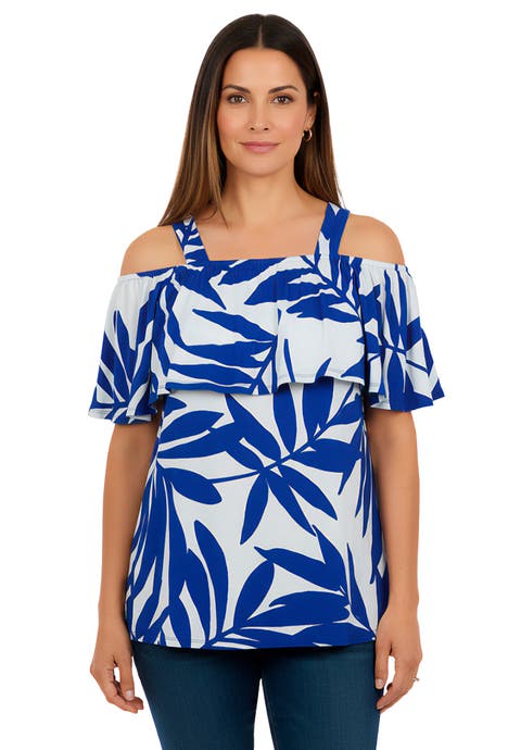 Stretch Knit Cold Shoulder Ruffle Tunic