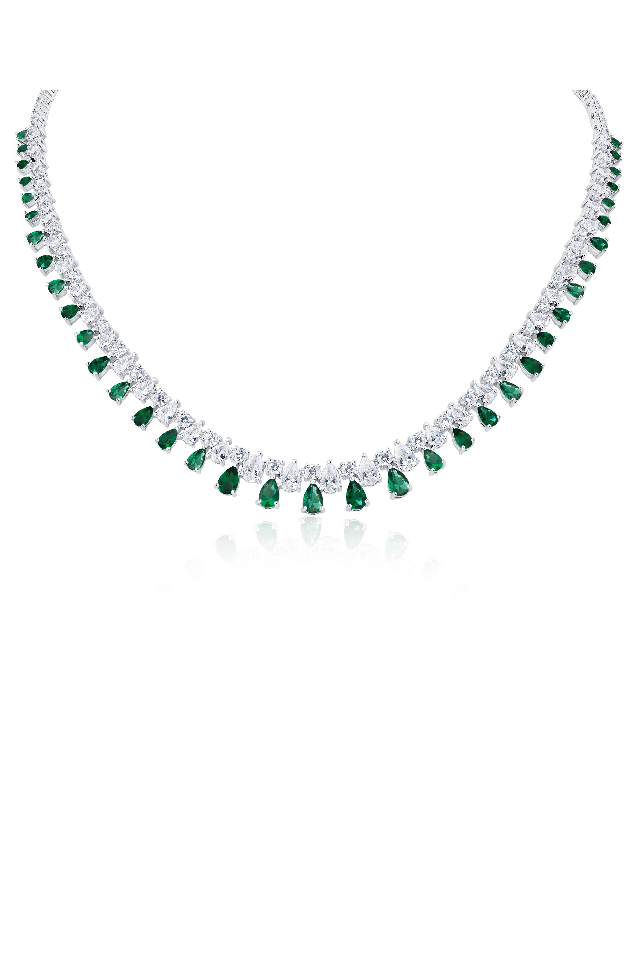 CZ by Kenneth Jay Lane Cubic Zirconia Teardrop Fringe Necklace