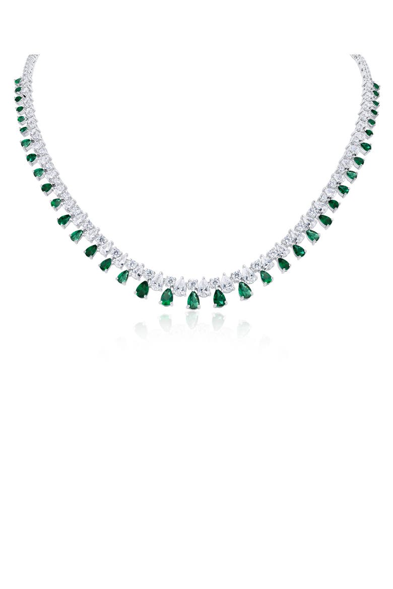 Cubic Zirconia Teardrop Fringe Necklace, Main, color, GREEN/ SILVER