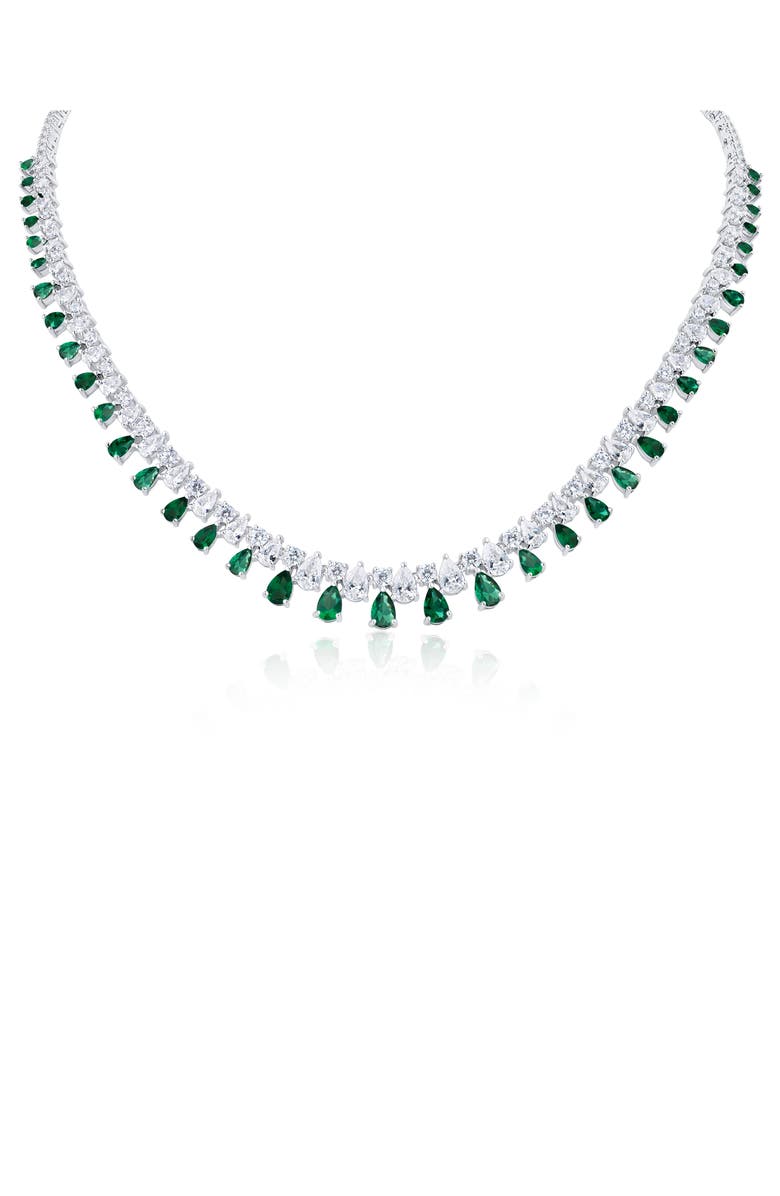 CZ by Kenneth Jay Lane Cubic Zirconia Teardrop Fringe Necklace, Main, color, 