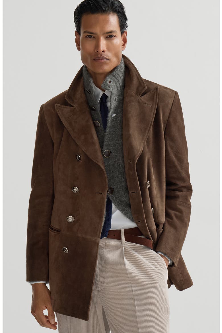 Suede pea coat, Alternate, color, Brown