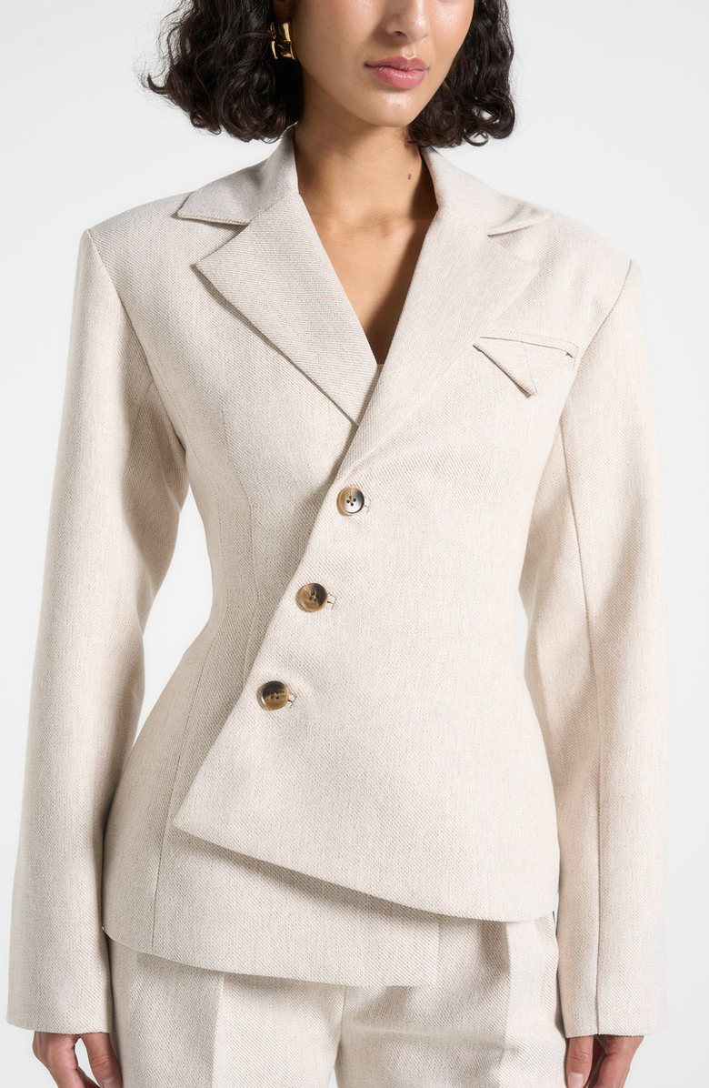 Manière De Voir Thalia Tailored Asymmetric Double Breasted Blazer, Alternate, color, Light Beige