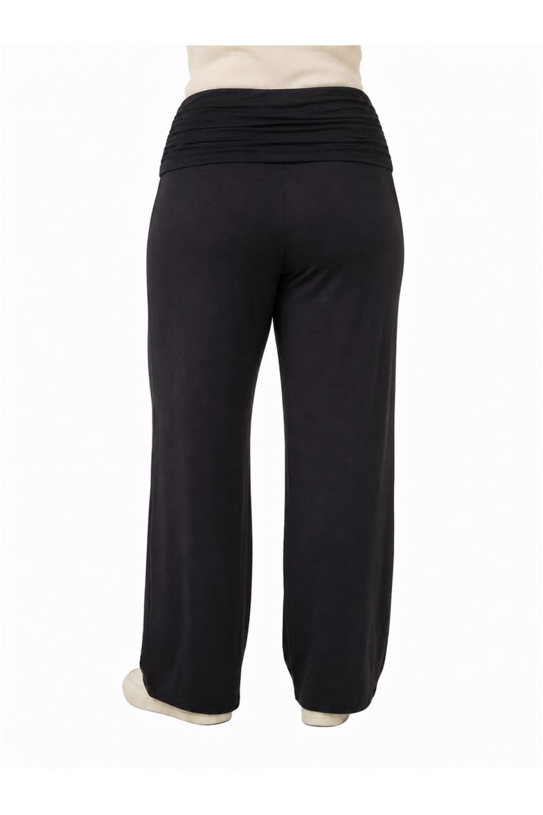 Basic Curvy Soft Stretch Ruched Waist Wide Leg Pants, Alternate, color, Black