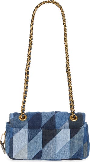 Coach Hampton Denim Patchwork Satchel Brown Leather Women's